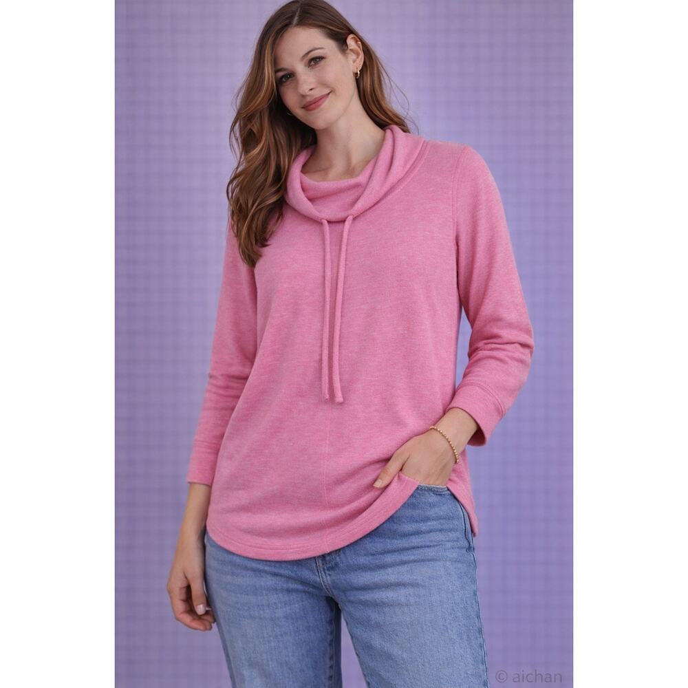 T by Talbots Pink Cowl Neck Pullover Top XS Knit Lightweight Casual Cozy